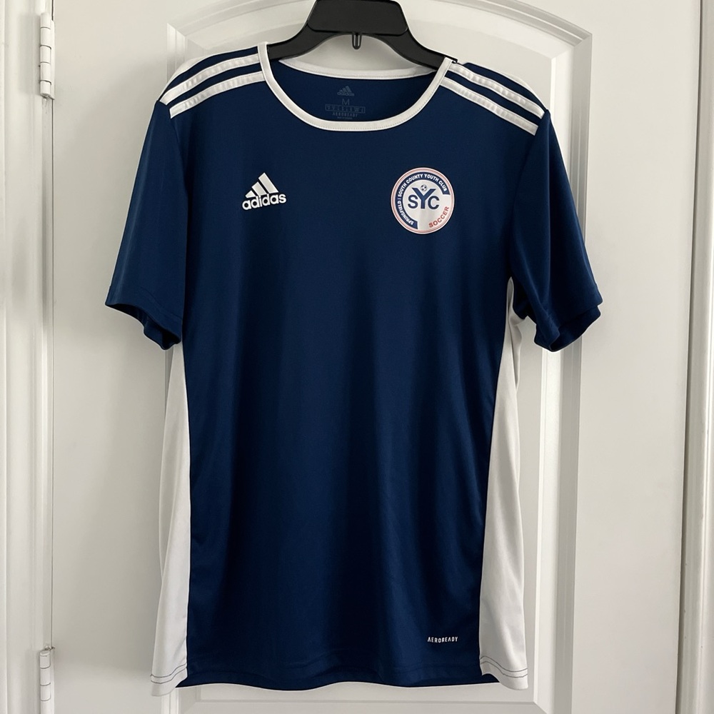 Adidas Navy and White Soccer Shirt